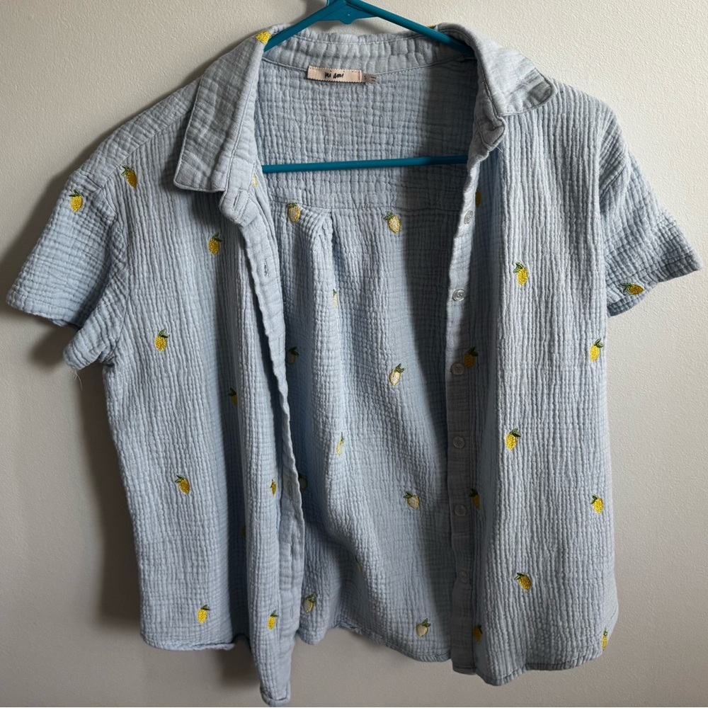 Miami Light Blue Button Down Shirt with Yellow Accents